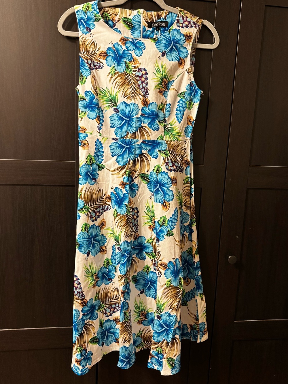 Yeokou Blue Floral Sleeveless A-Line Dress